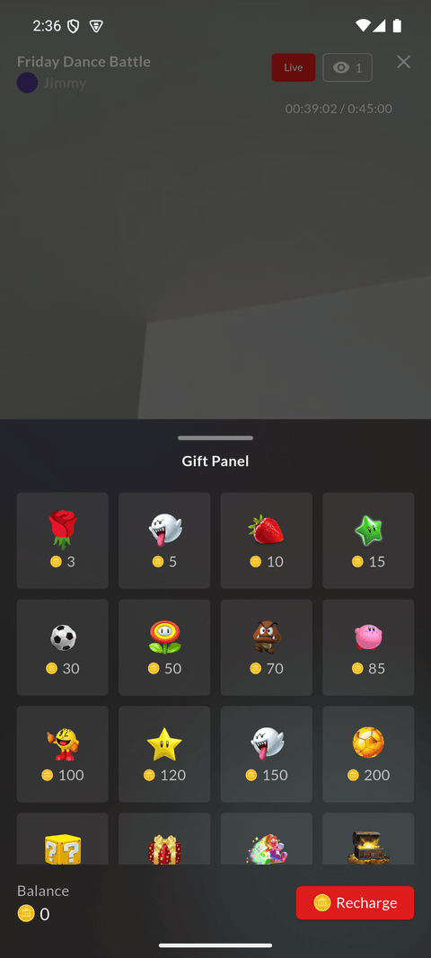 Ching Ching gift panel where fans send coin gifts to creators